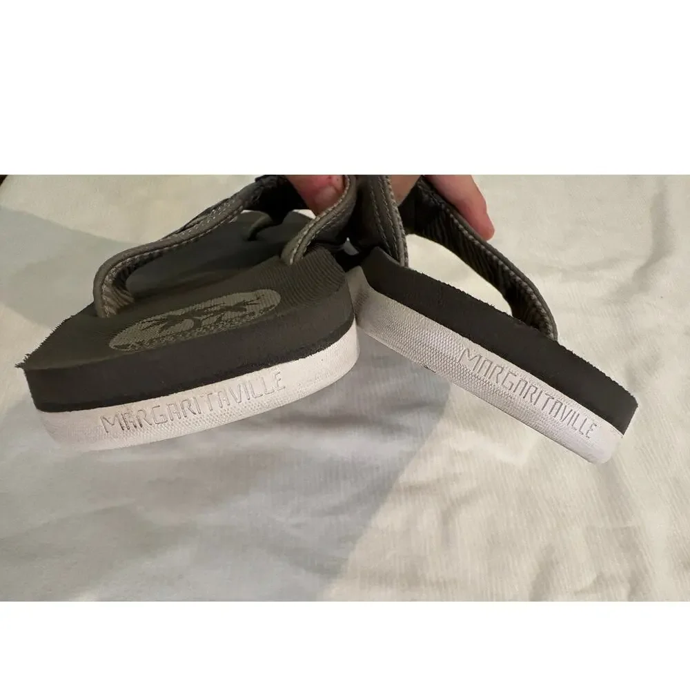 Margaritaville Palm Tree Flip Flops Toe Post Sandals Gray White Mens 8 Beach